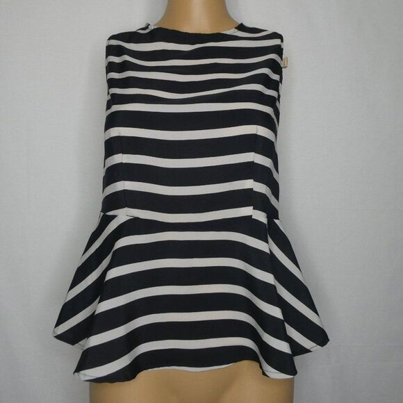 Petticoat Alley Bow Open Back Peplum Striped Top Blouse Sleeveless Medium - Picture 1 of 10